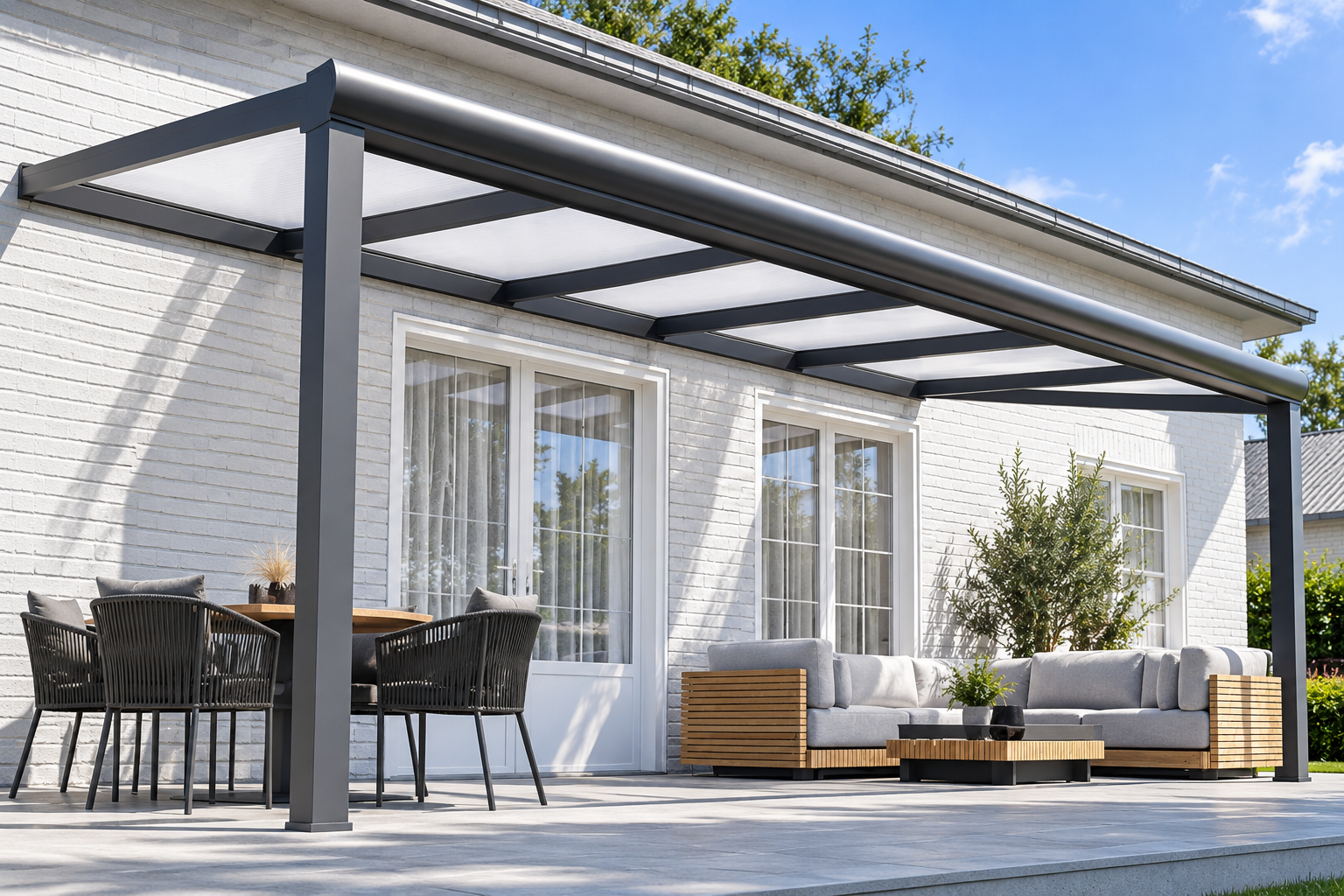 HIRMAX EliteLine aluminium veranda met ronde goot